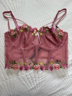 Victoria's Secret Mauve Floral Embroidered Longline Bandeau Bralette
